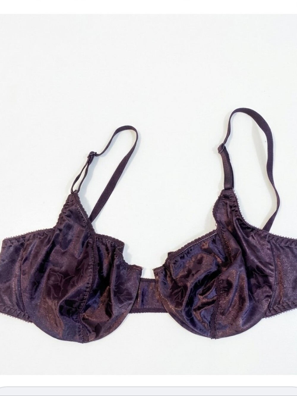 Lily of France Satin Lace-Trim Underwire Bra in Plum Sz 36C